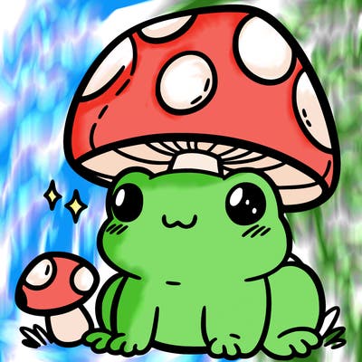 a cute frog with a mushroom hat