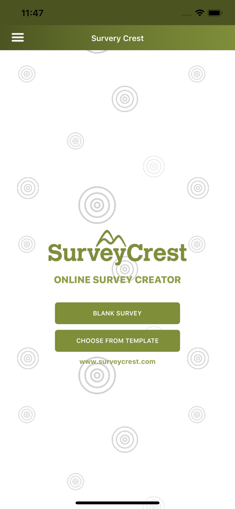 Survey Maker by SurveyCrest - SurveyCrest app home screen with options to start a blank survey or choose from a template