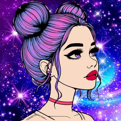 realistic girl with buns on the top of her head