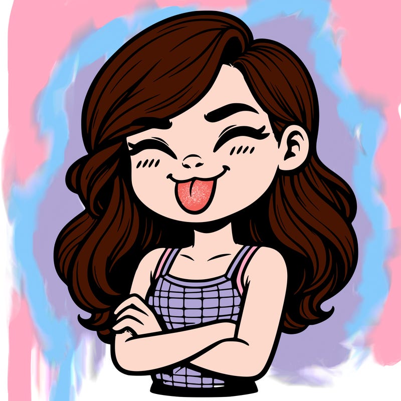 realistic girl crossing her arms and wearing a tank top with her tongue held out she has long hair