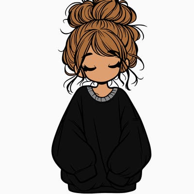 girl with baggy sweatshirt and messy bun