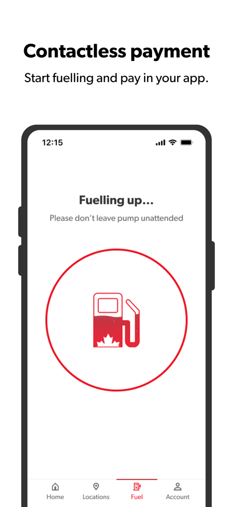 Petro-Pass App-Bildschirm, der kontaktlose Zahlungen und den Tankfortschritt für Berufskraftfahrer zeigt