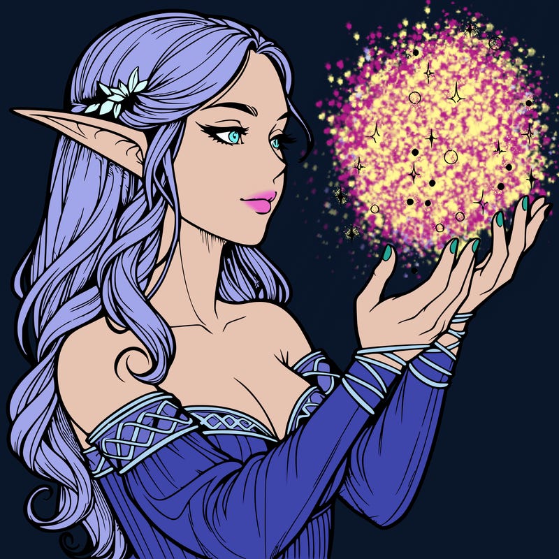 realistic elf girl doing magic