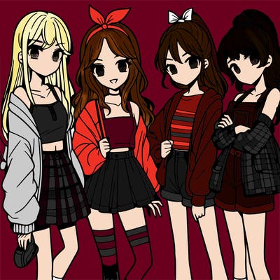 teen manga girls group of 4