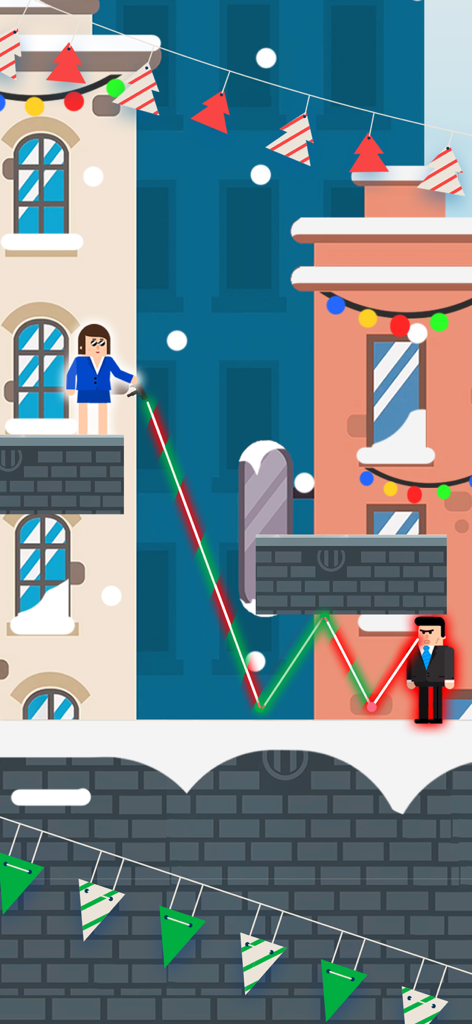 Una espía femenina apuntando un disparo de rebote láser a un enemigo en un entorno urbano nevado en el juego Mr Bullet