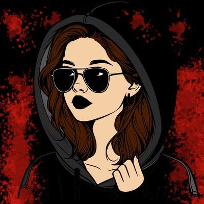 realistic teenage girl, wearing a hoodie and sunglasses