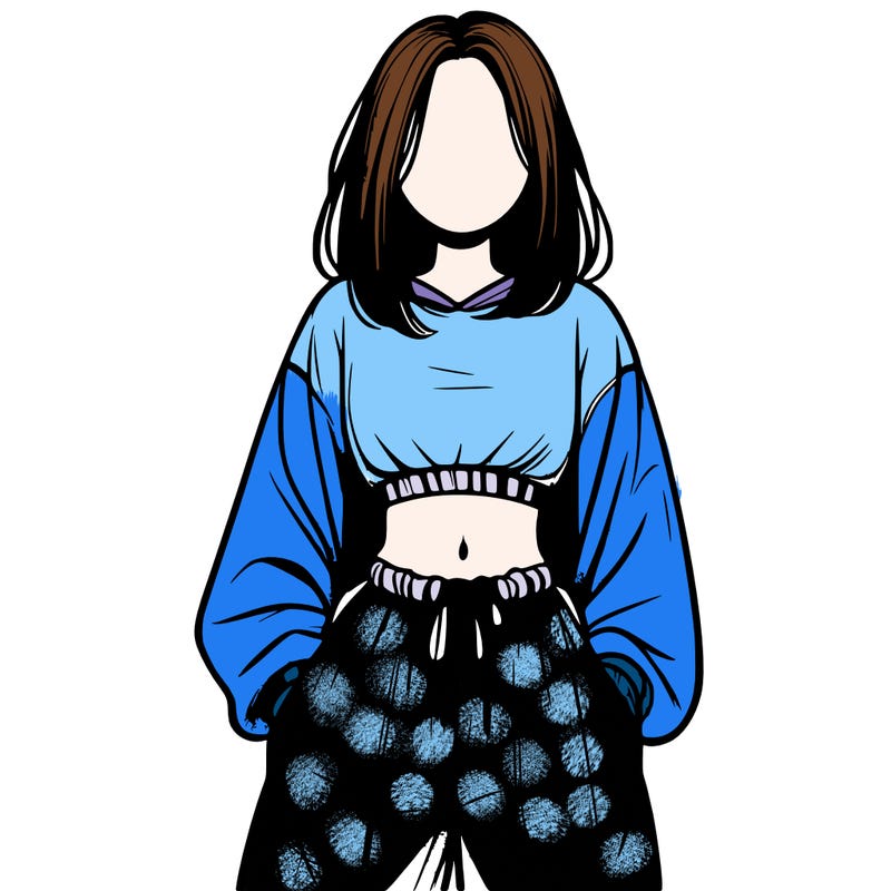 realistic girl faceless with baggy pants and a crop top