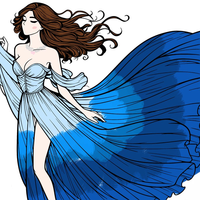 realistic woman in dress flowing the the wind