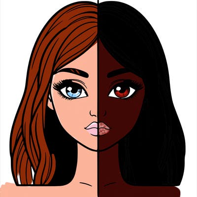 realistic girl half realistic girl half split