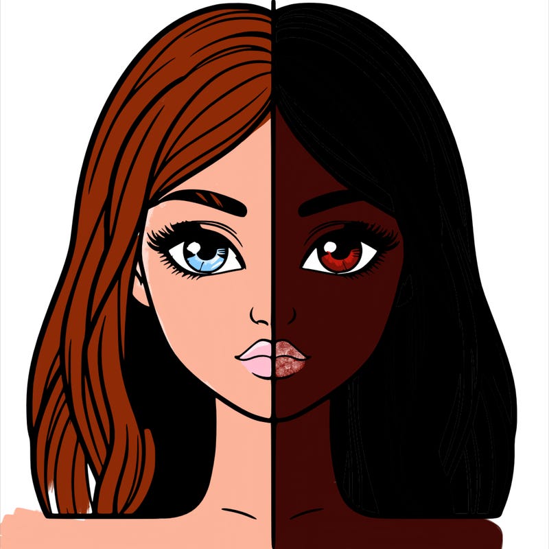 realistic girl half realistic girl half split