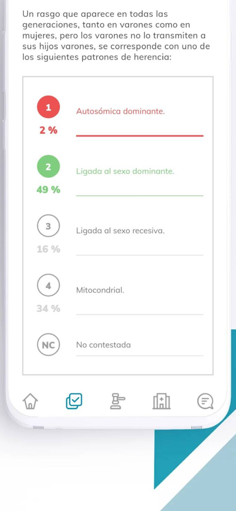 PostMIR - PostMIR app interface showing a medical exam question with multiple choice answers and user statistics