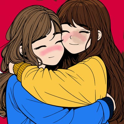 realistic two girls hugging