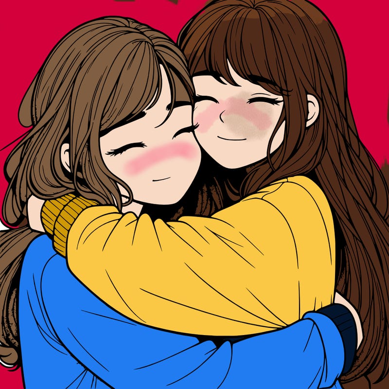 realistic two girls hugging