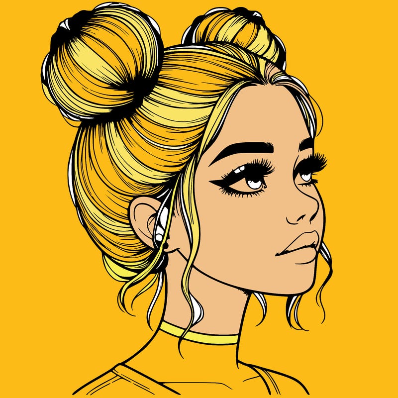 realistic girl with buns on the top of her head