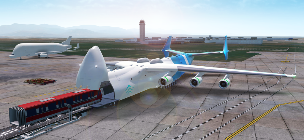 A large cargo aircraft loading a train carriage on an airport tarmac in RFS Real Flight Simulator