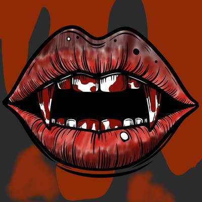 lips with vampire teeth