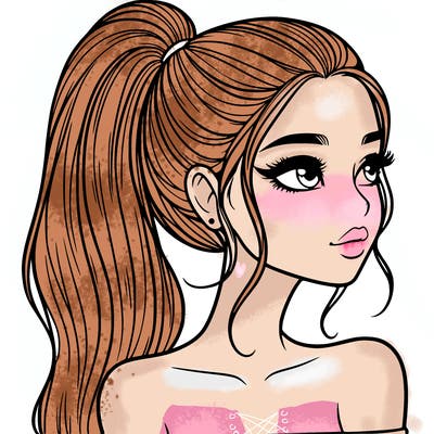 a beautiful and realistic girl with a high pony tail