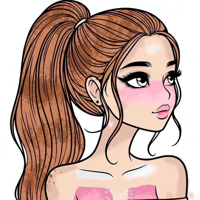 a beautiful and realistic girl with a high pony tail