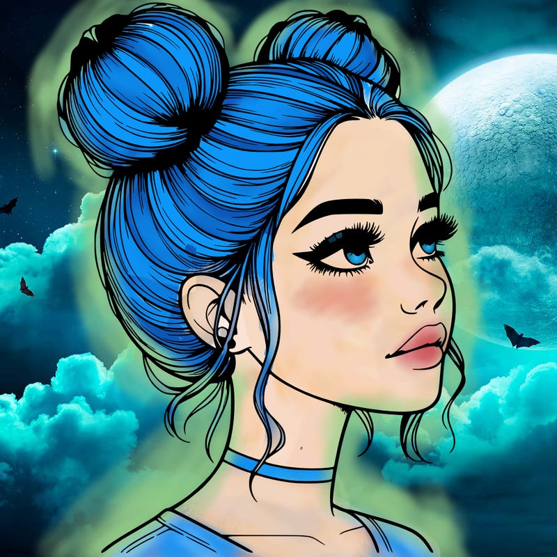 realistic girl with buns on the top of her head