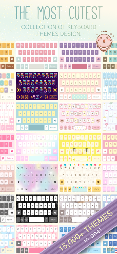 Pastel Keyboard Themes Color - A grid showcasing a variety of colorful and cute pastel keyboard themes for mobile customization
