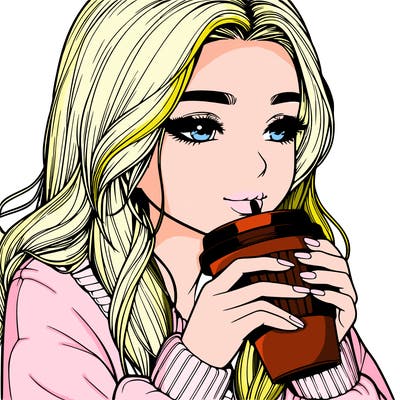 realistic girl drinking coffee