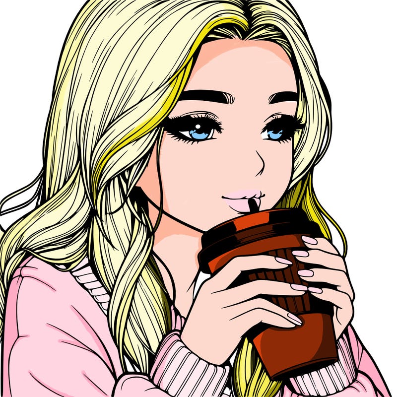 realistic girl drinking coffee