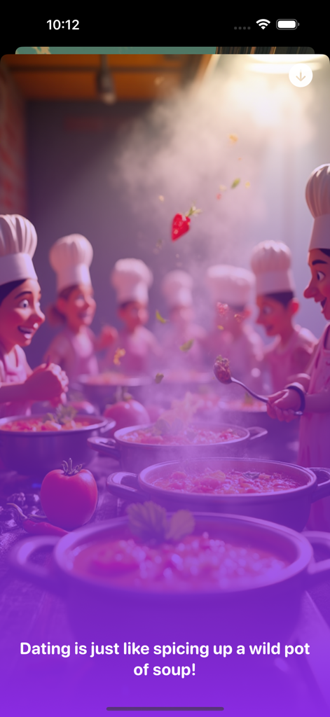 AI generated image of animated chefs cooking with a creative dating analogy