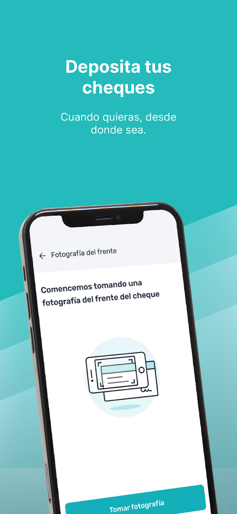 FACEBANK - Interface of Facebank app showing the feature to deposit checks by taking a photograph with a mobile phone