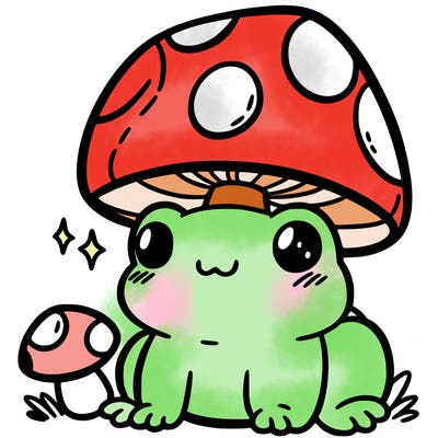 a cute frog with a mushroom hat
