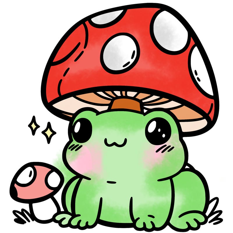 a cute frog with a mushroom hat