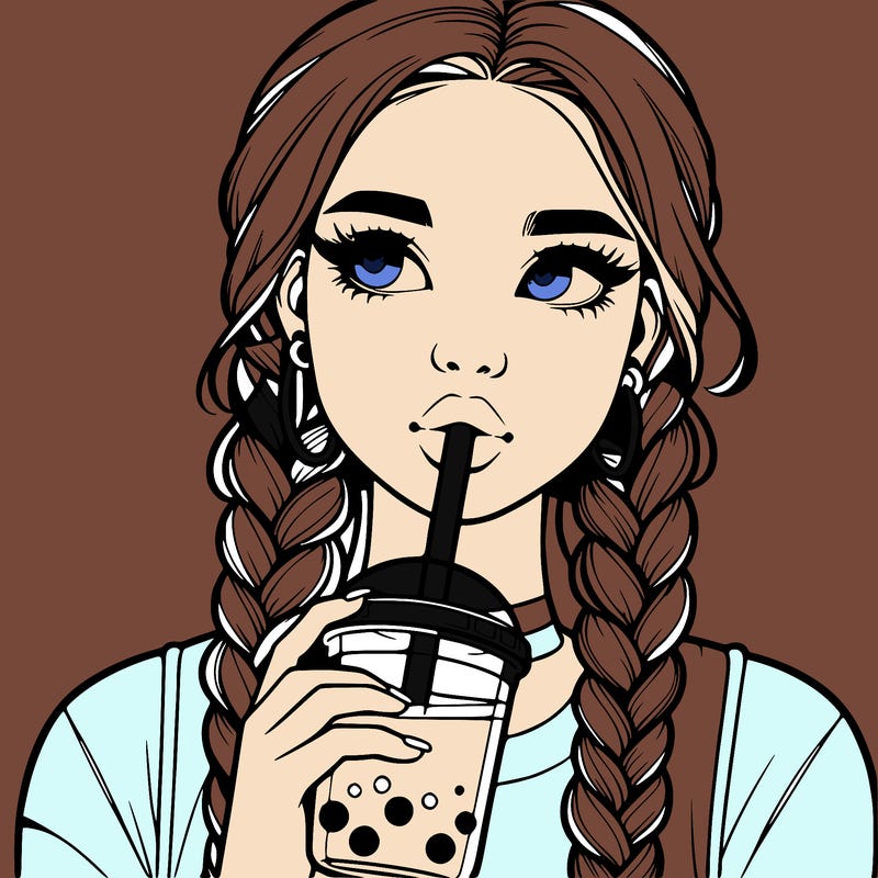 realistic girl with braided hair drinking boba