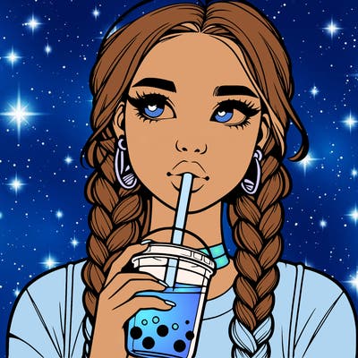 realistic girl with braided hair drinking boba