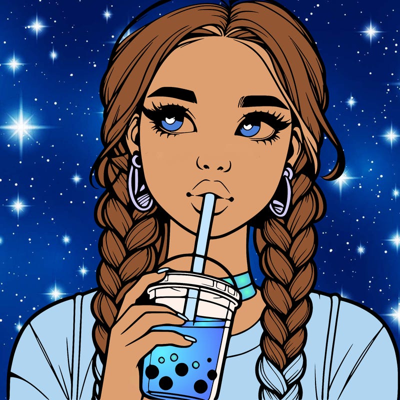realistic girl with braided hair drinking boba