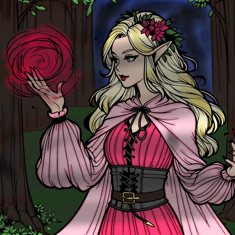 realistic elf in forest using her magic powers
