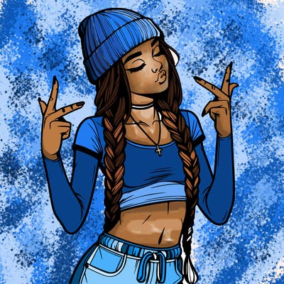 realistic teenage girl with braids and a beanie and crop top doing 🫶🏼