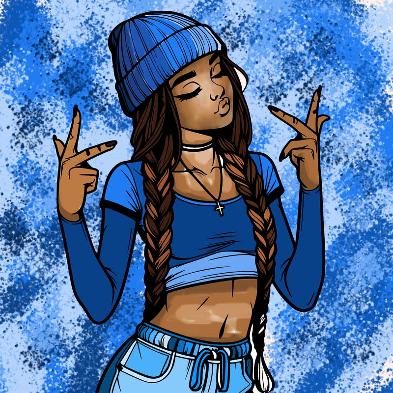 realistic teenage girl with braids and a beanie and crop top doing 🫶🏼