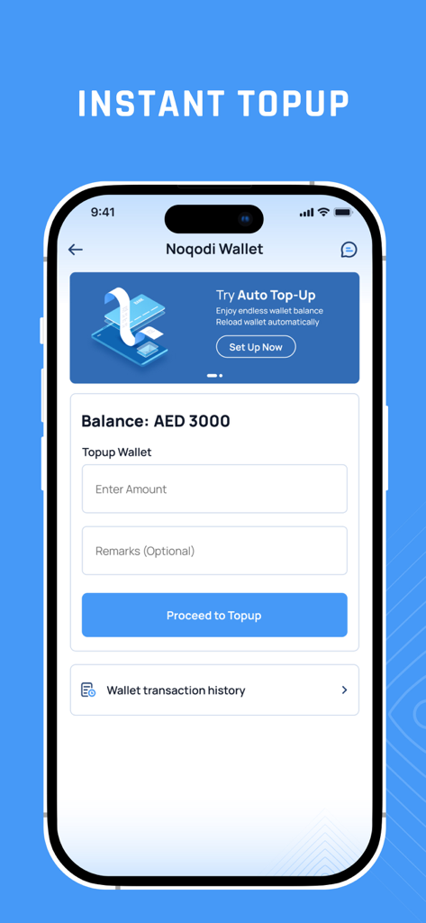 noqodi - Noqodi app interface for instant wallet topup and balance management.