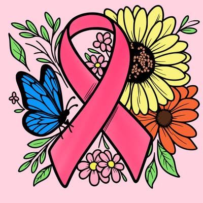 cancer awareness symbol with flowers and butterflies