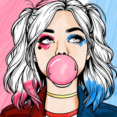 realististic girl blowing bubble -gum