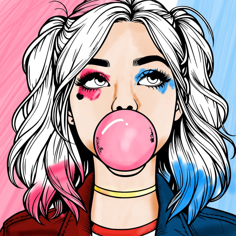 realististic girl blowing bubble -gum