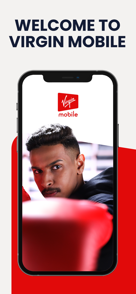 Virgin Mobile KSA - Welcome screen of the Virgin Mobile KSA app with the brand logo and a young man