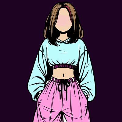 realistic girl faceless with baggy pants and a crop top