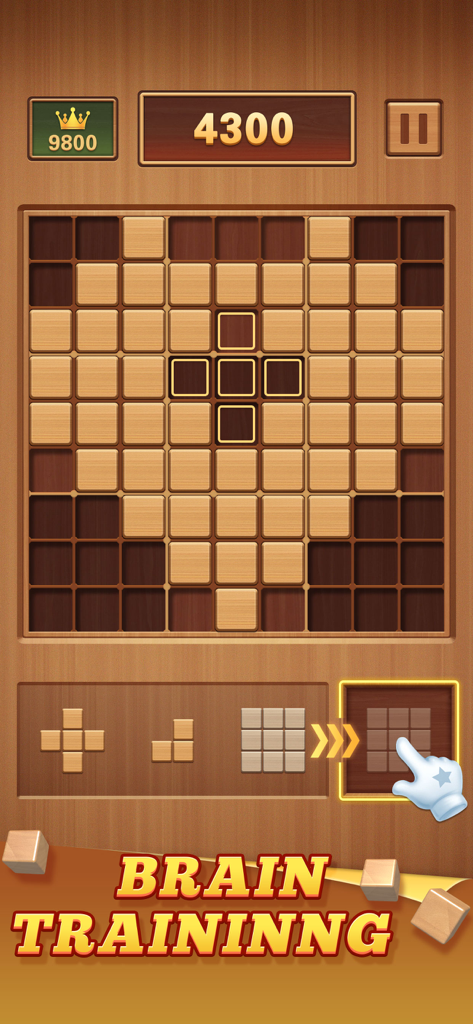 Wood Block 99 - Sudoku Puzzle - Interfaz del rompecabezas de Sudoku Wood Block 99 mostrando bloques de madera en una cuadrícula de 9x9 formando un corazón