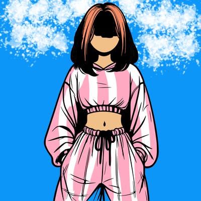 realistic girl faceless with baggy pants and a crop top