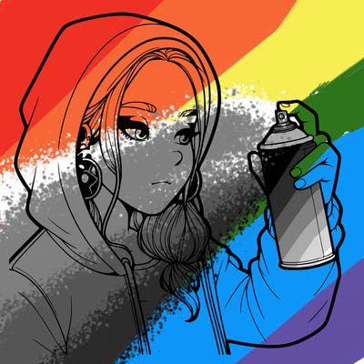 a realistic girl, spray painting