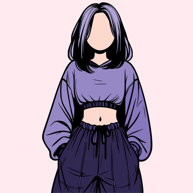 realistic girl faceless with baggy pants and a crop top