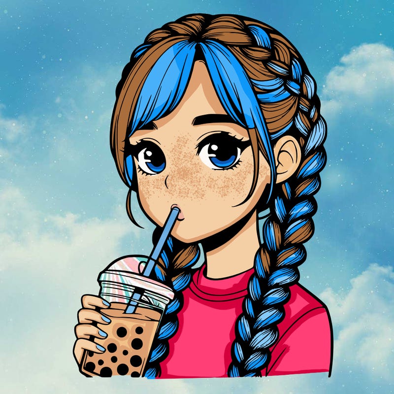 realistic girl with braided hair drinking boba