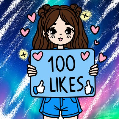 girl holding a sign saying 100 likes