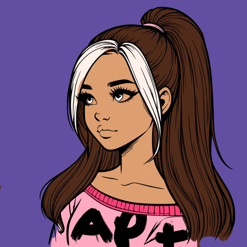 realistic girl with a high ponytail