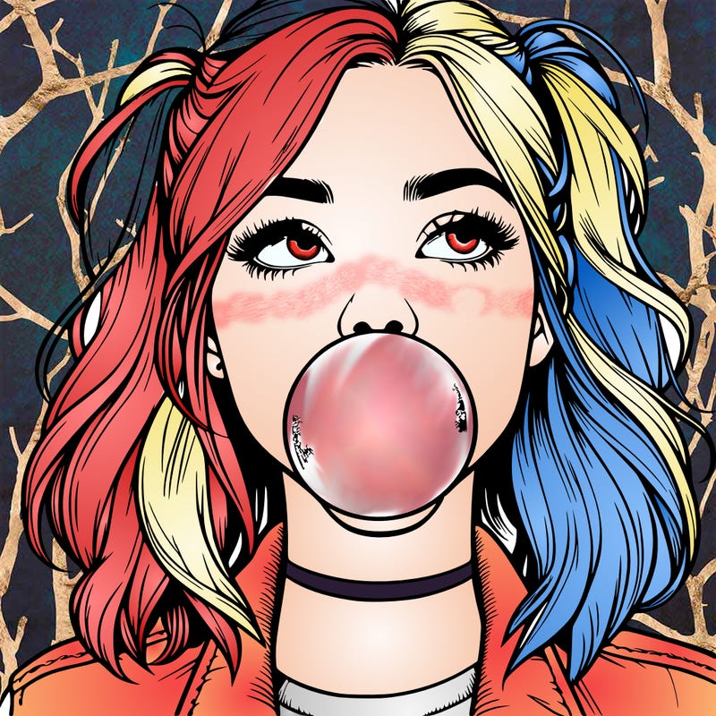 realististic girl blowing bubble -gum